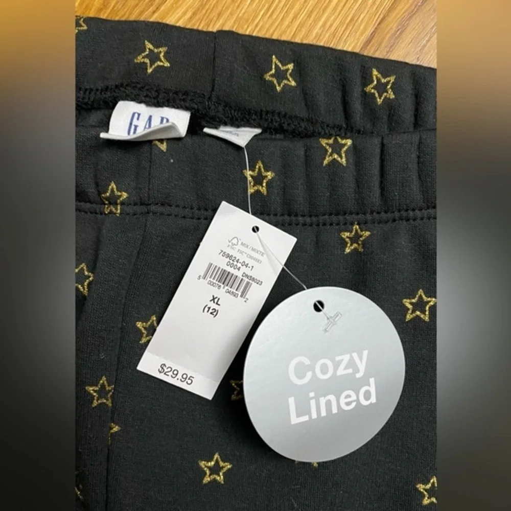 NWT Gap Kids Cozy Lined Black Pants Gold Stars Size XL (12)